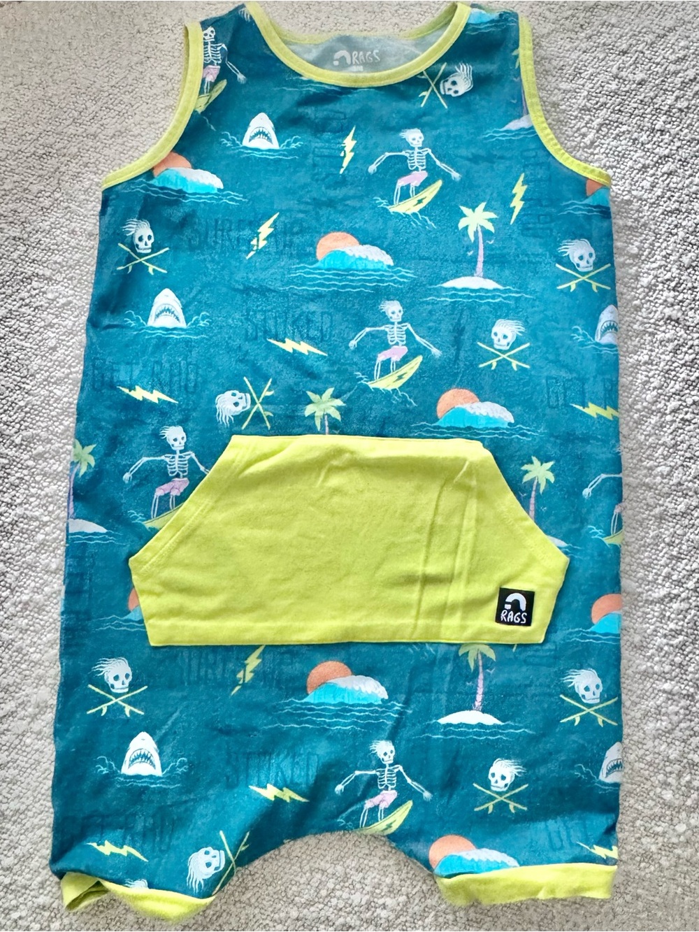Rags to Raches Teal and Lime Kids One-Piece Romper